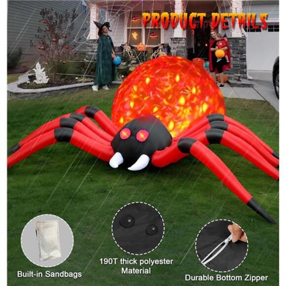 12FT Halloween Inflatable Spider Outdoor Decorations for Yard, Giant Blow Up - Picture 4 of 7